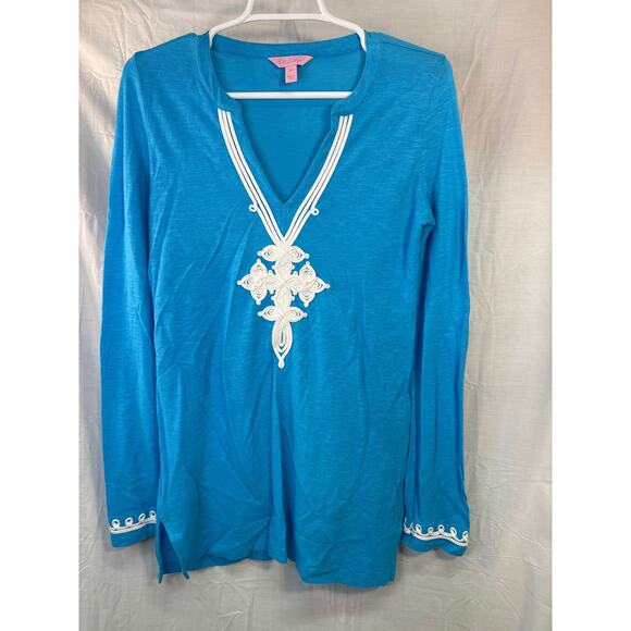 Lilly Pulitzer Tunic Blue Long Sleeve Cotton Shirt XS - Picture 1 of 4